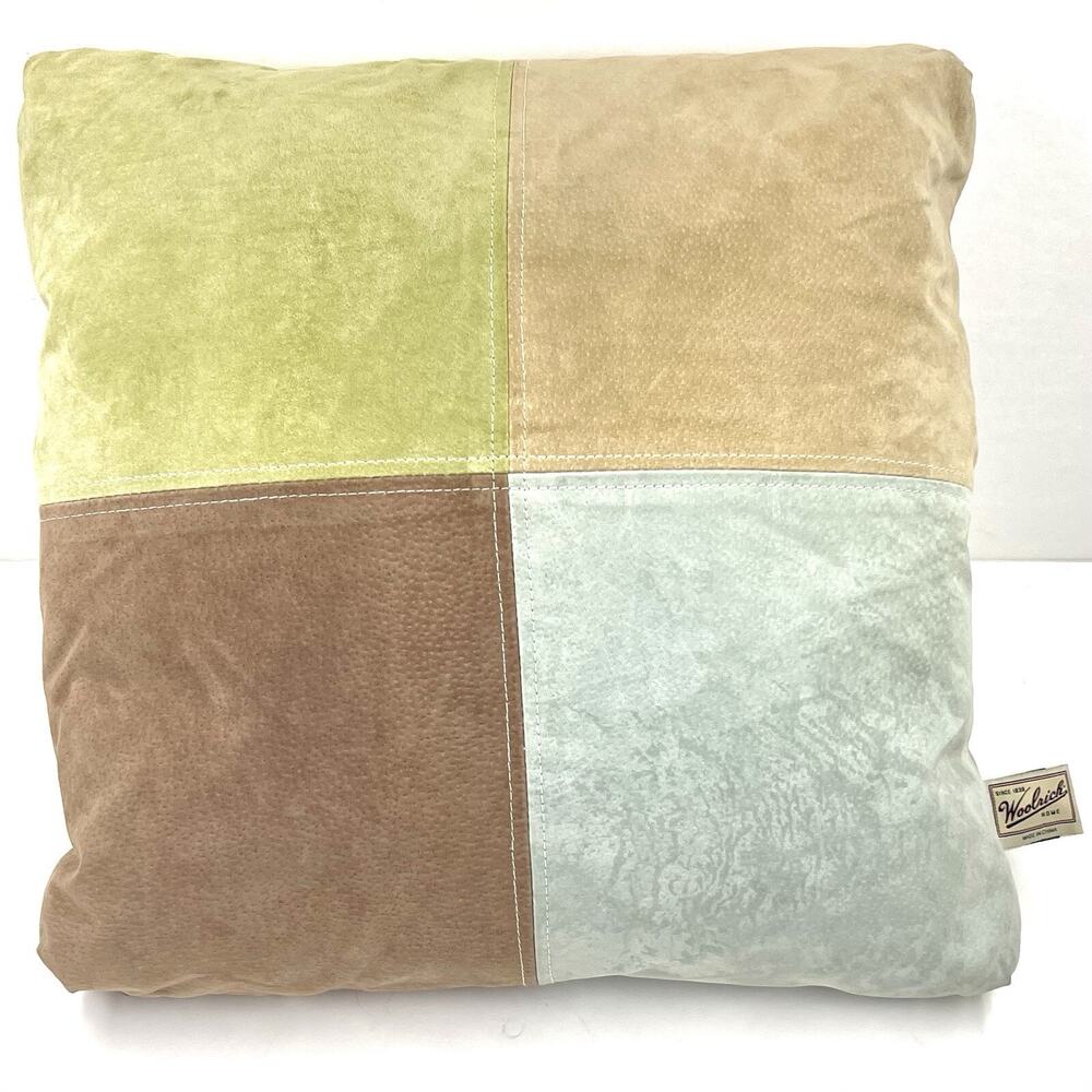 Woolrich Patchwork Pillow Leather Feather Cotton 15in Rustic Boho Coastal Cabin